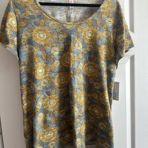 LuLaRoe Gray and Gold Floral Short Sleeve Top